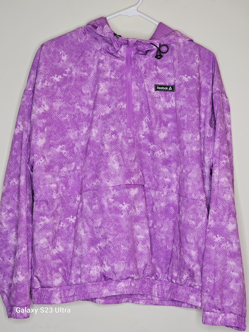 Reebok Women's Lavender Tie-Dye Half-Zip Hooded Pullover